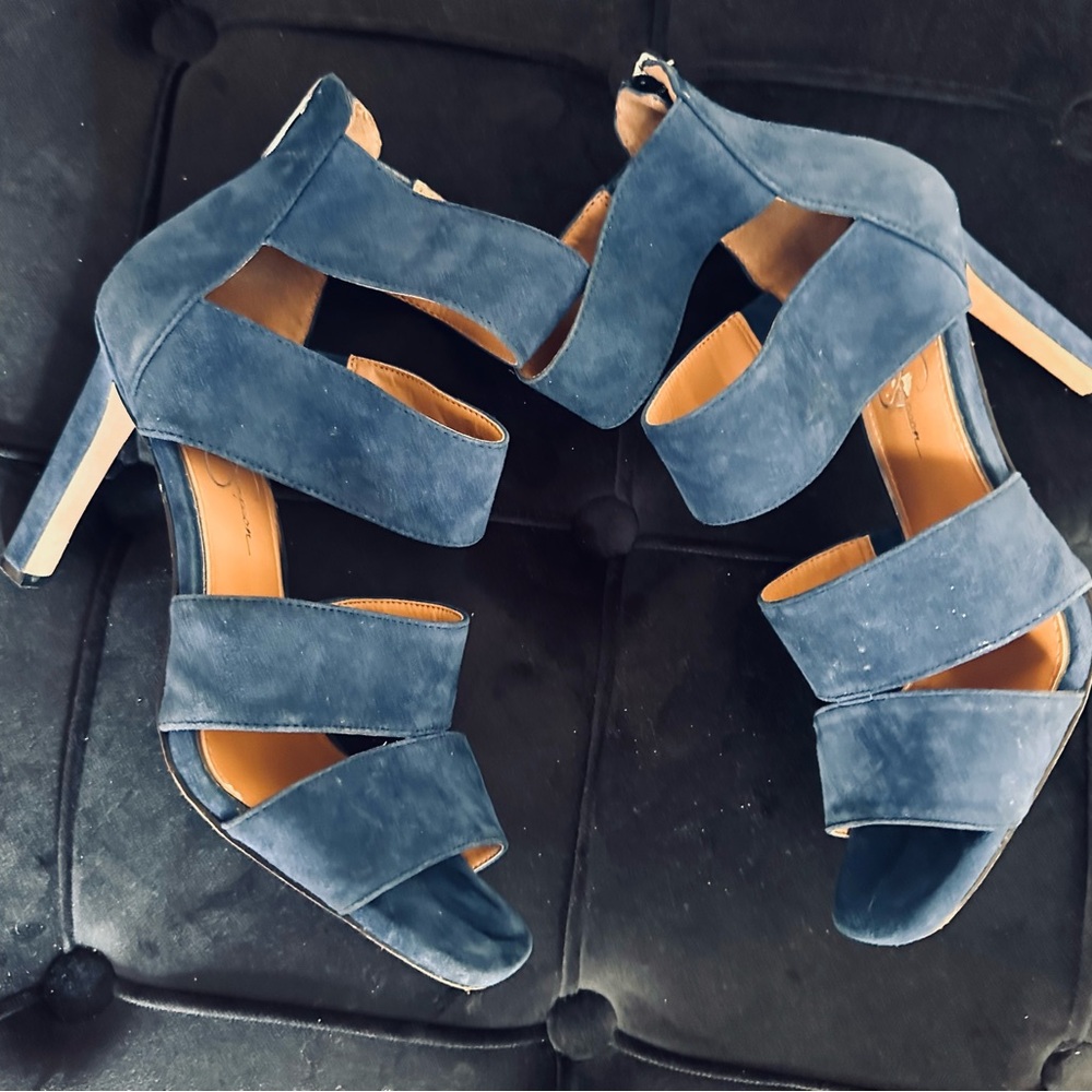 Jessica Simpson Blue Suede Heels with Chunky Heel